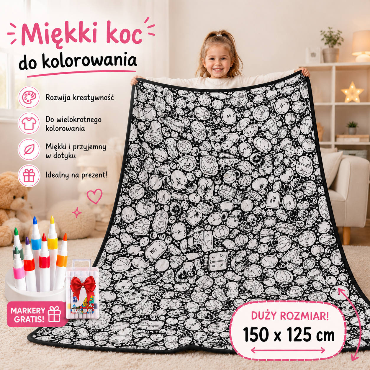 Kolorowy Kocyk - Koc który pokolorujesz sam!