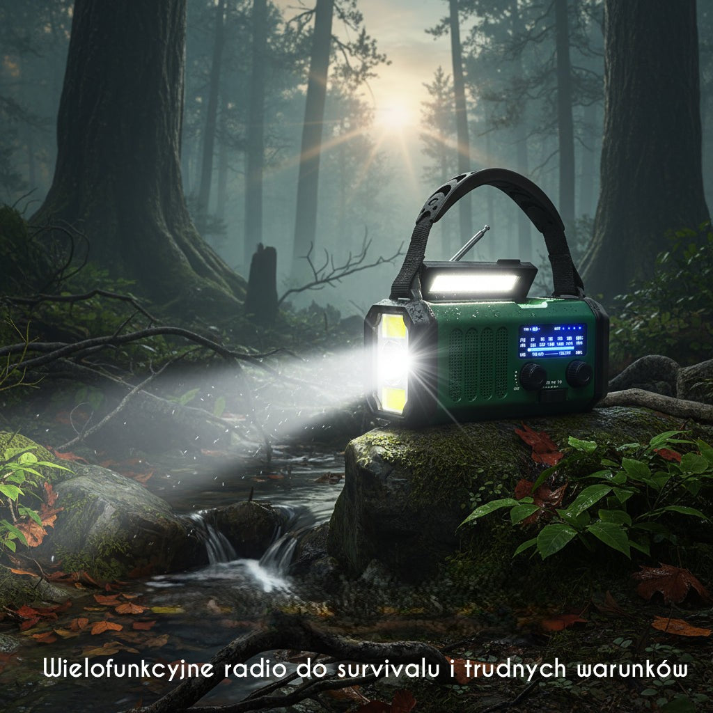 Radio Survivalowe 3w1 -panel słoneczny + korbka + powerbank